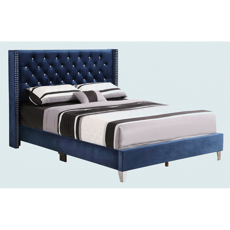 Transitional Full Upholstered Bed In Navy Blue