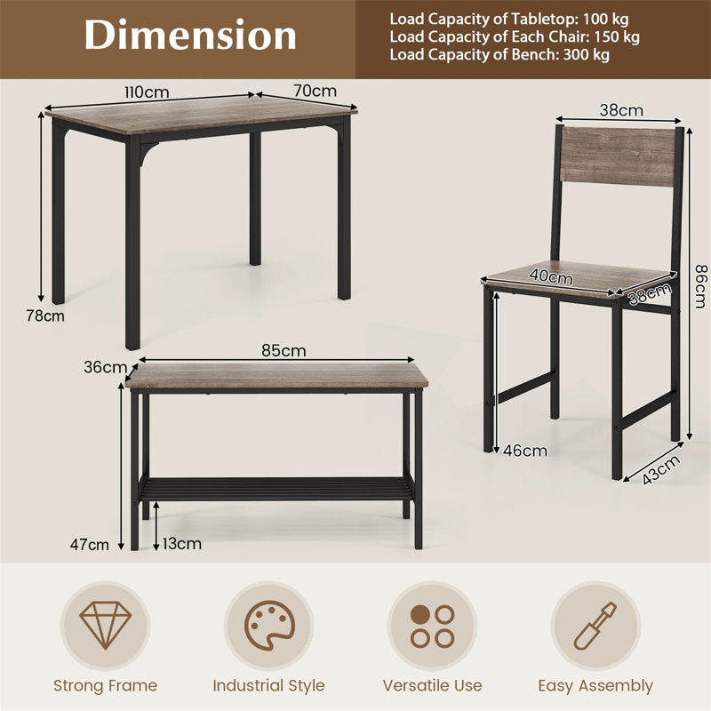Huntsberry 4 - Person Dining Set, Grey
