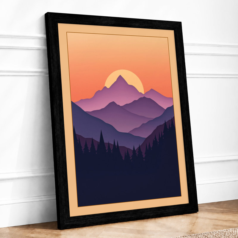 Mountain Silhouette At Dawn Minimalist - Print, A2 - 59.4 x 42.0 cm, Black