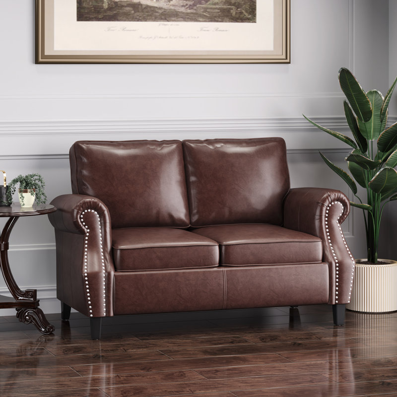 Akeena 58'' Faux Leather Loveseat, Dark Brown