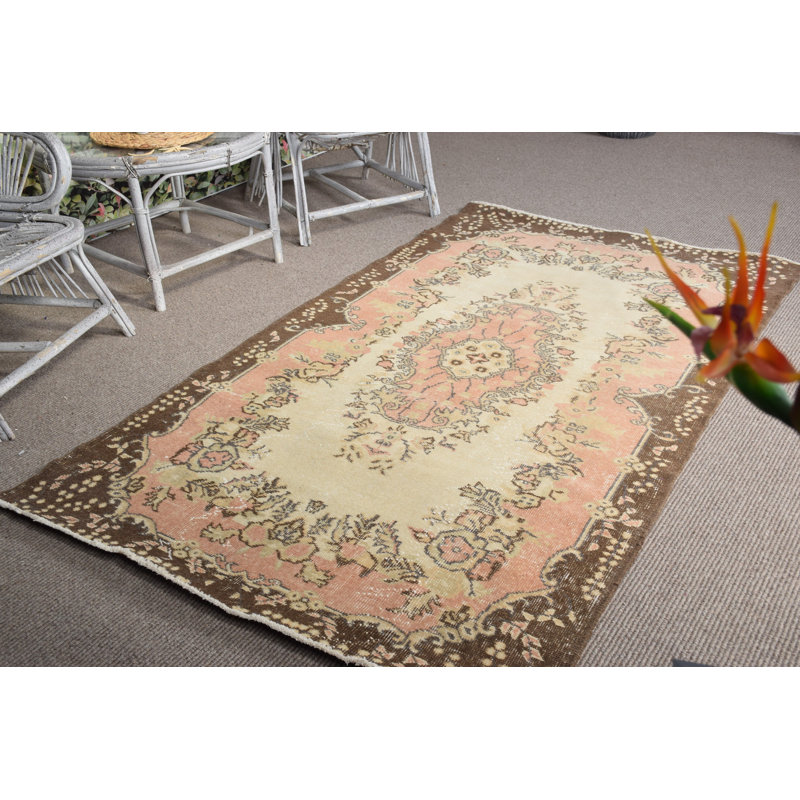 Tapis brun antique à motif floral turc Oushak idéal pour la cuisine - Article 10282