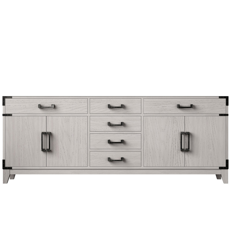 80 po W Double meuble-lavabo en chêne blanc, concept à fermeture douce, entièrement assemblé, deux armoires intérieures, quatre tiroirs et une tablette de rangement, fabrication en bois massif dans une unité construite, tablette de rangement,