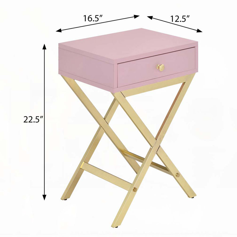 Pink and Gold 1-Drawer Rectangular Accent Table