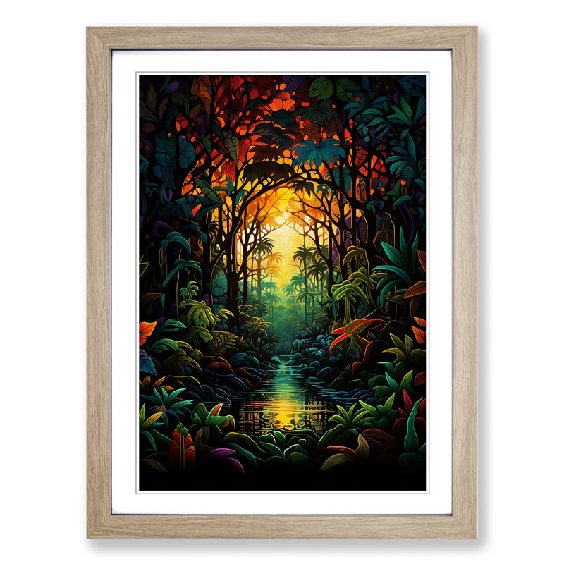 Jungle Abstract Framed Print, Oak , 64cm H x 46cm W x 2cm D