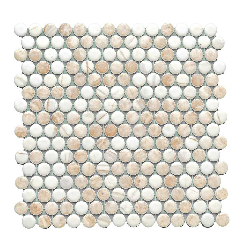 Eterna Penny 12"x12" Recycled Glass Mosaic Tile, Cream Blend
