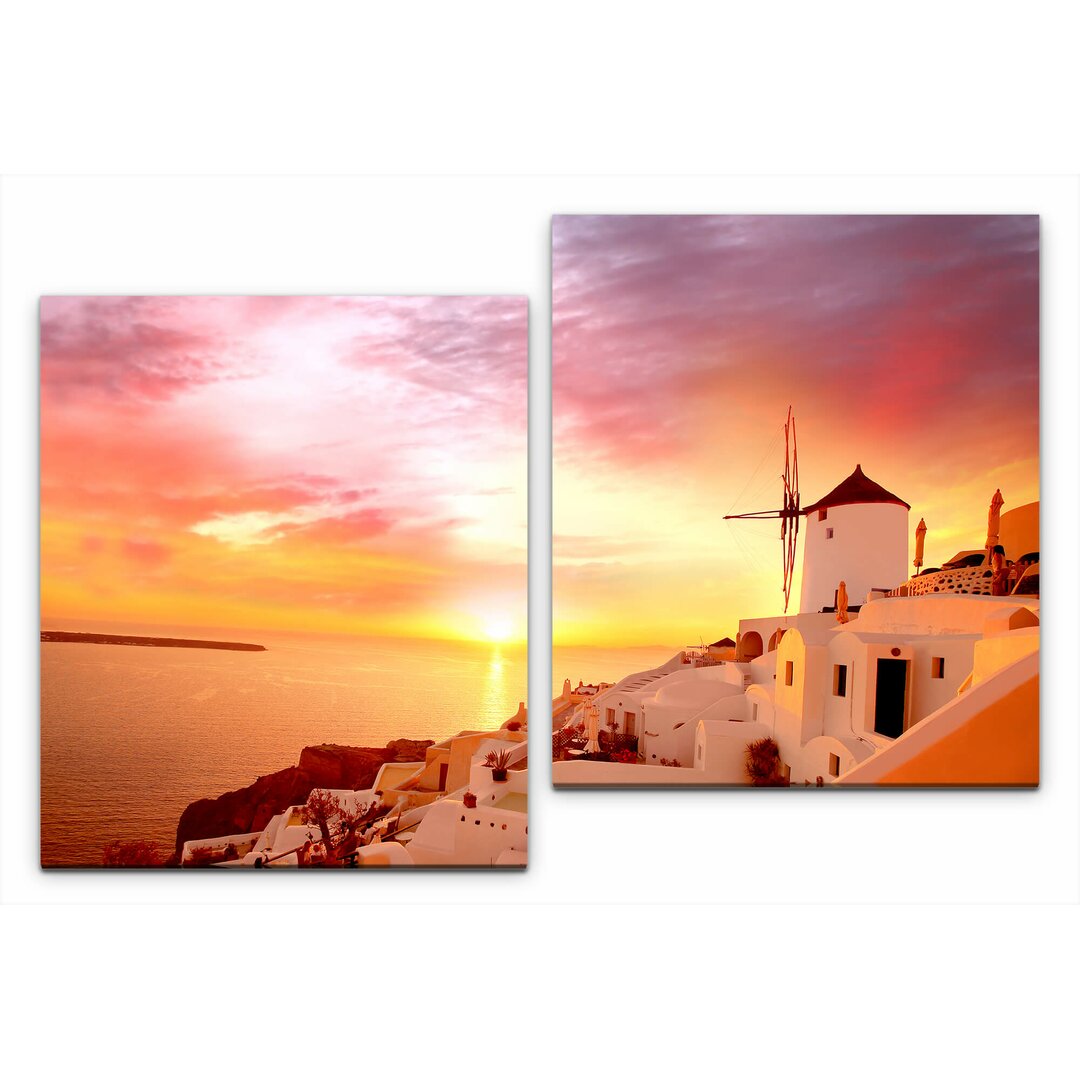 2-tlg. Leinwandbilder-Set Santorini Stadt Landschaft