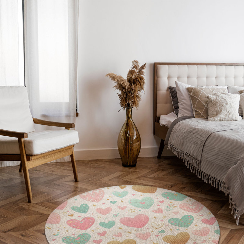 Tapis tressé Sweet Love Doodles, Rond 5 pi