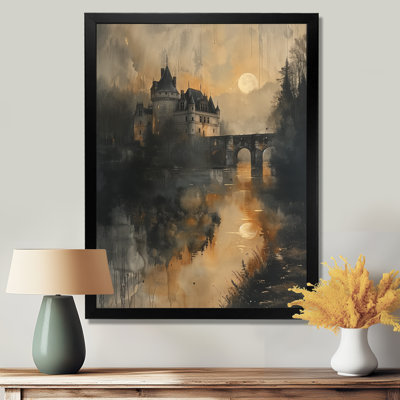 Yellow Beige Moonlit Magic Warewolf Chateau III - Chateaus Wall Art Print