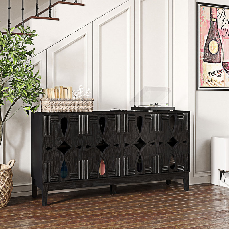 Media Console Table Sideboard Buffet Cabinet With Storage, Black