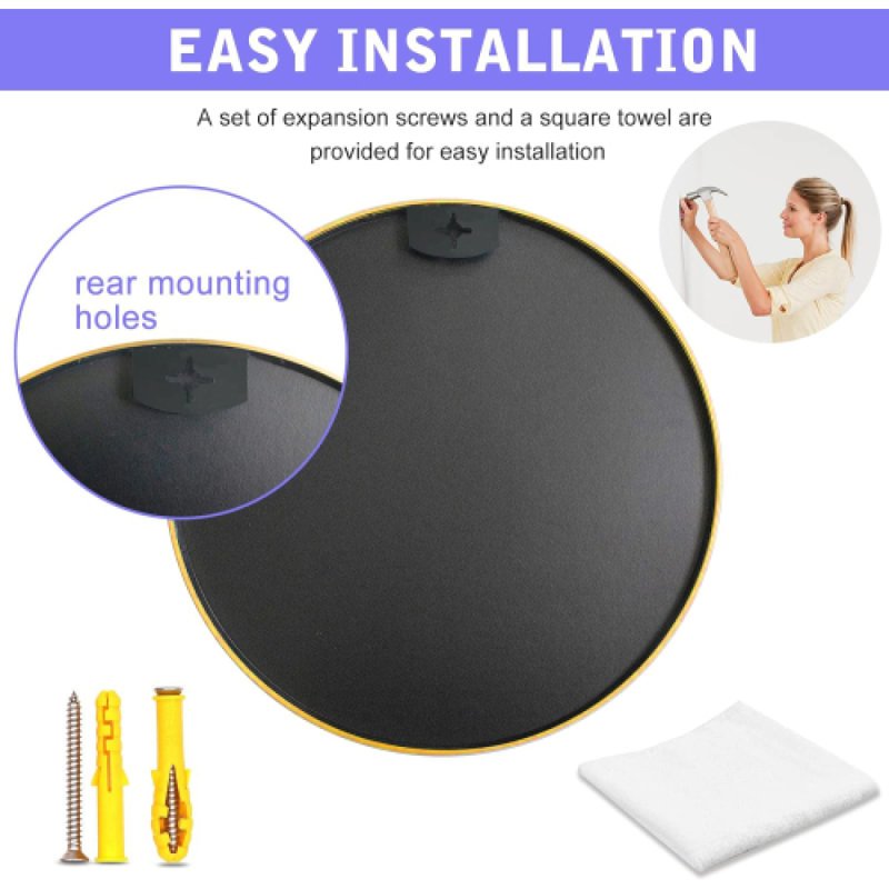 Metal Round Bathroom Mirror, Gold, 16" x 16"