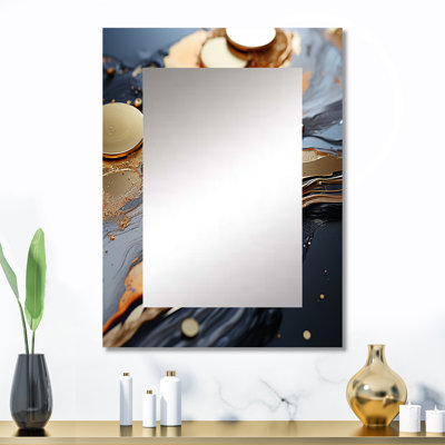 Or et gris, formes liquides modernes II - miroir décoratif de formes modernes abstraites, miroir mural moderne et contemporain, impression d'art en métal