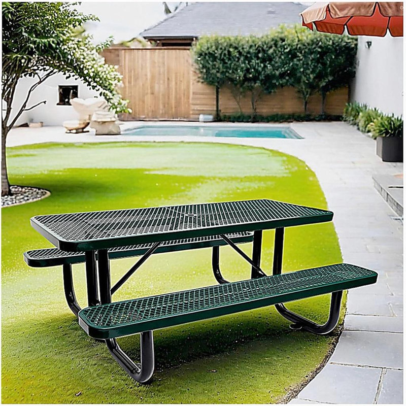 Table de pique-nique rectangulaire en acier pour l'extérieur 6 pi., Green
