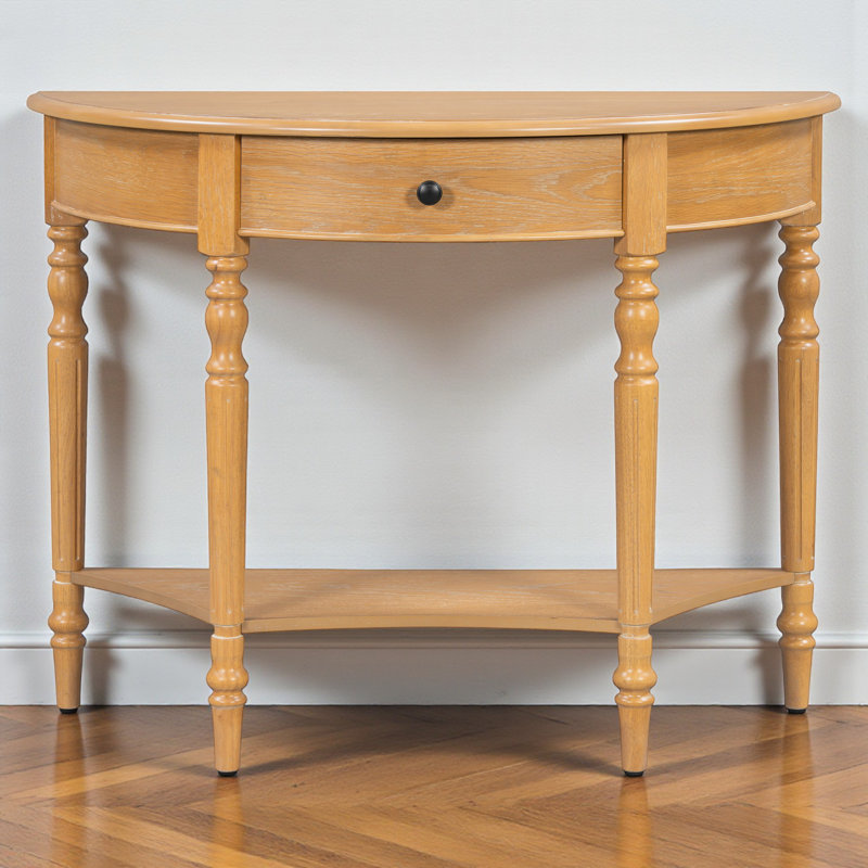 39" Console Table, Half Moon Shape, With Drawer & Shelf, For Entryway, Living Room, Hallway, Natural