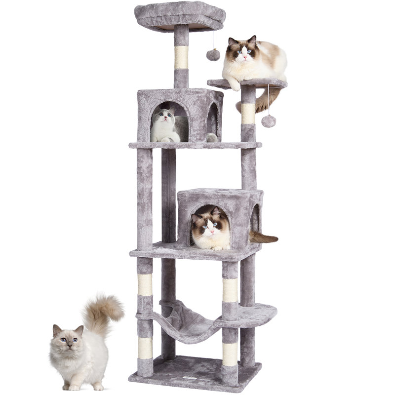 63'' Light Gray Sisal Cat Tree with Condos and Hammock