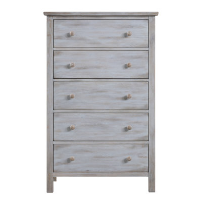 Geneva - 5 Drawer Chest - Distressed White Finish