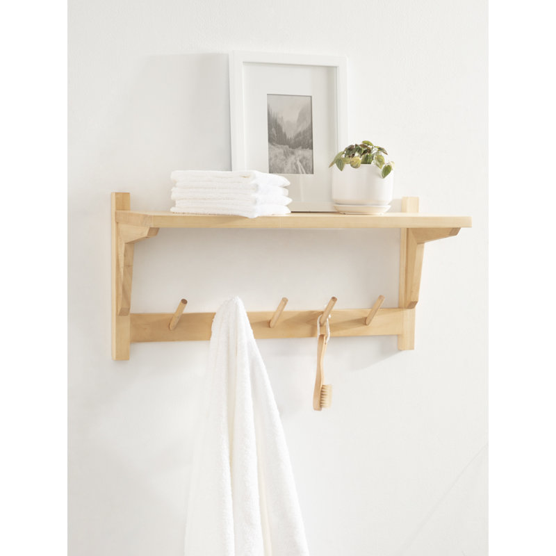 Crochets flottants en bois massif Kamini, Naturel