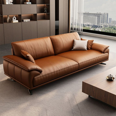 Orange Genuine Leather Standard Sofa  cushion couch