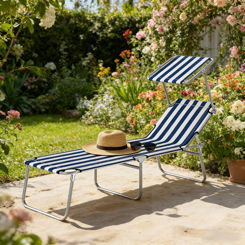 Folding Chaise Lounge Chair With Detachable&Adjustable Awning