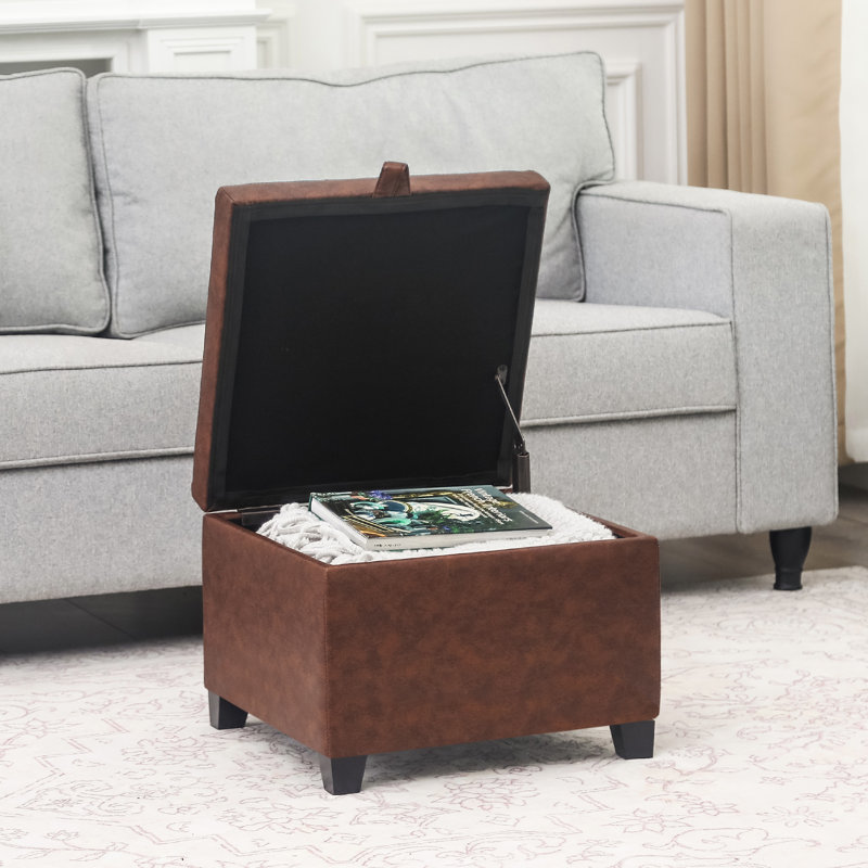 Faux Leather Storage Ottoman for Living Room, Rufous