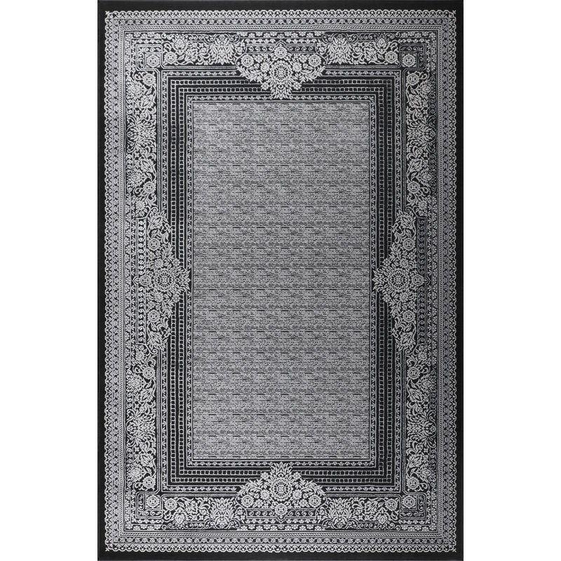 Marissa Collection Black Border Transitional Area Rug, Rectangle 5'2" x 7'5"