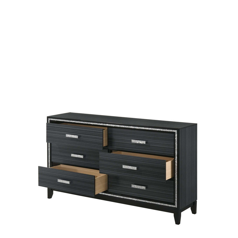 Commode Haiden avec six tiroirs spacieux et une fabrication durable pour un rangement élégant, Noir