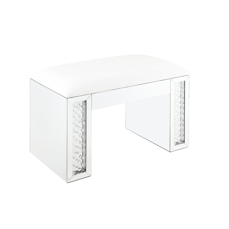 Tabouret de coiffeuse rectangulaire en simili-cristal avec miroir en faux cuir synthétique