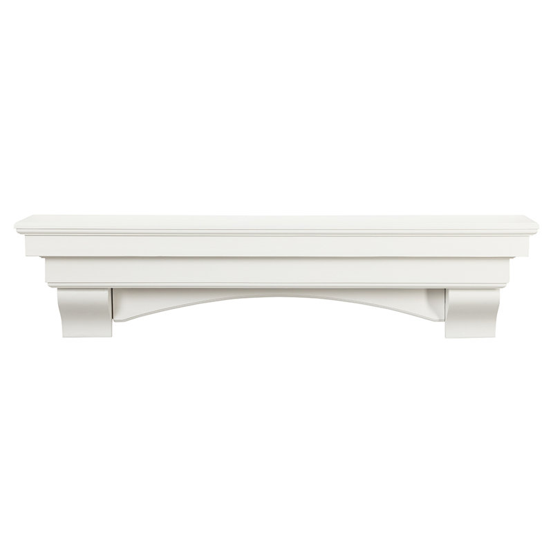 Rustic Floating Wood Fireplace Mantel Shelf with Arched Corbels - Pine Wood, 48" Length, White