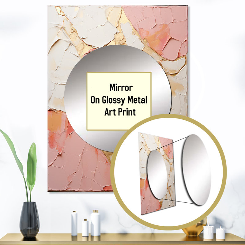 «Pink White Minimalisme Poteries» - miroir mural spirales abstraites, miroir décoratif moderne, impression d'art en métal