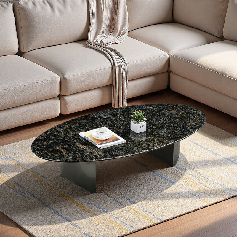 Élégante table basse en marbre de forme ovale, H 15,7 po x L 59,1 po x l 31,5 po