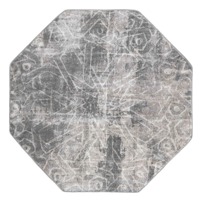 Tapis abstrait gris foncé Brandt, Octogone 5 pi 3 po