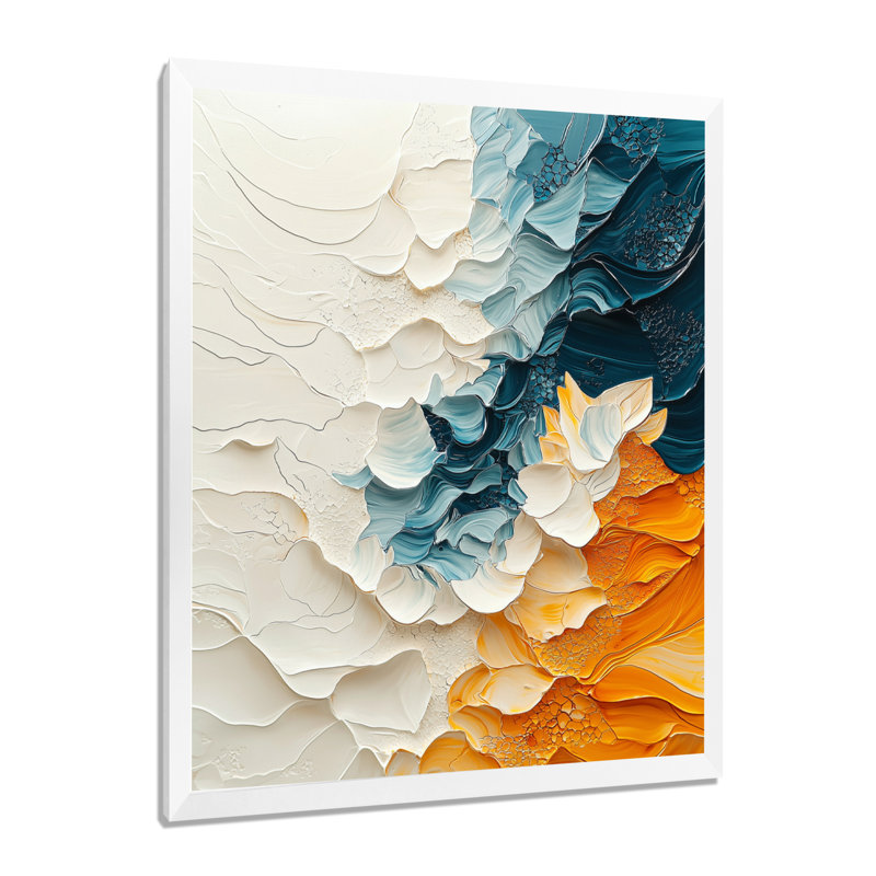 Omeka - Abstract Canvas Wall Art, H 44 po x l 34 po, Blanc, Picture Framed