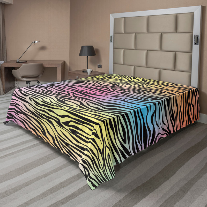 Ambesonne Nature Top Flat Sheet Glisten Fish Sunlight King Blue Purple White, Jaune / imprimé animal rose corail