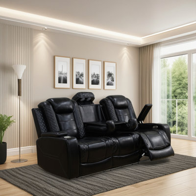 83" Faux Leather Power Reclining Sofa – 3-Seat Sectional With Reading Light, Wireless Charging & LED Lighting?