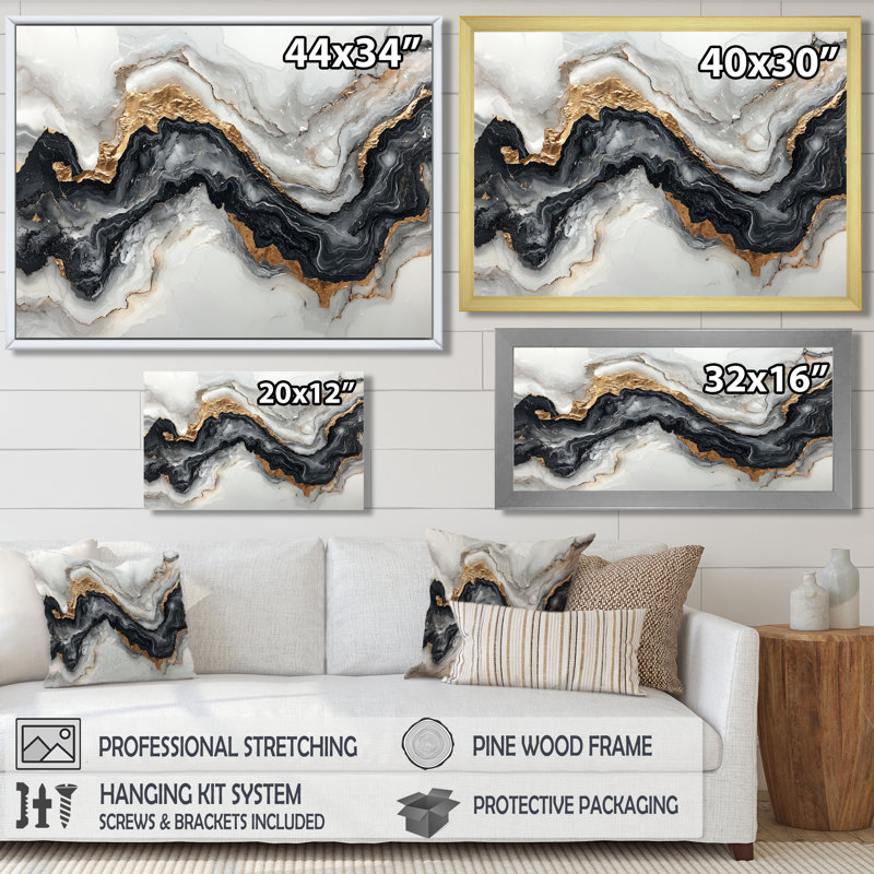 Altom - Abstract Wall Art, H 34 po x l 44 po, Cadre flottant, Doré