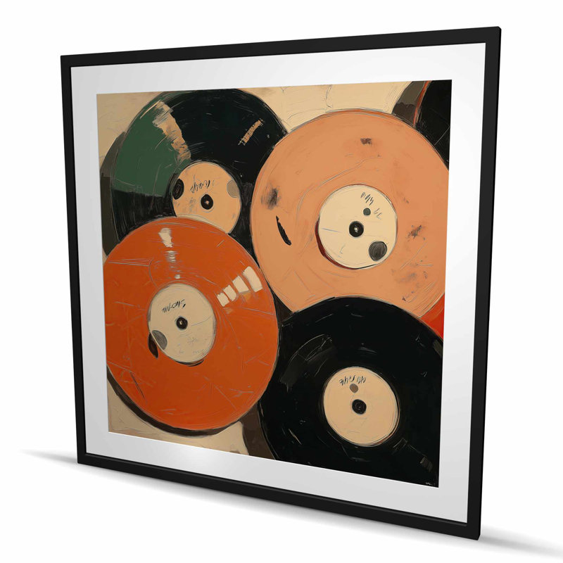 Vinyle - Reproduction matelassée encadrée musicale noire pour la décoration intérieure