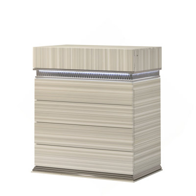 Commode 5 tiroirs de style moderne en bois et DEL avec détails linéaires épurés
