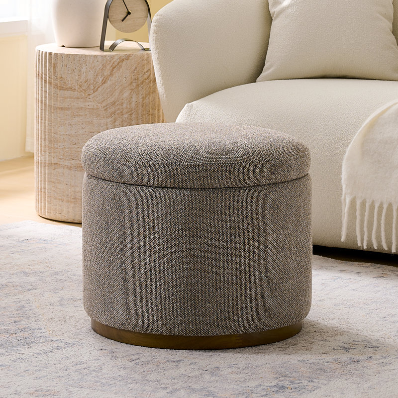 50.5cm Wide Round Solid Colour Footstool Ottoman with Storage, Brown