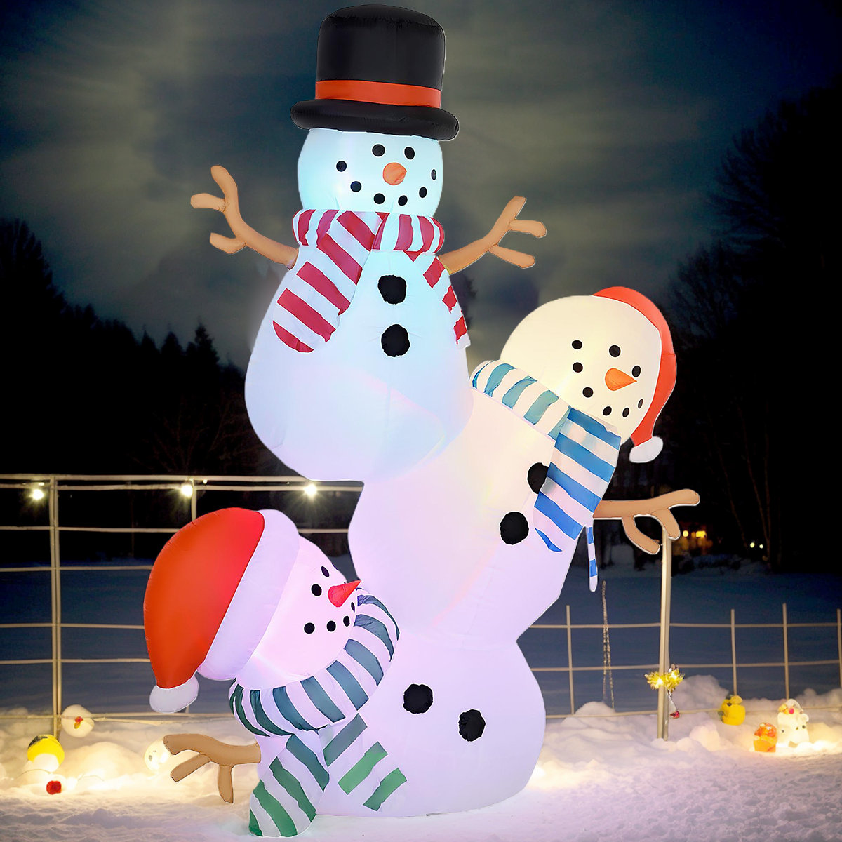Snowman Inflatables Range Exeter The Holiday Aisle® Festive Yard Decoration: 8.2' Stacked Snowmen ...