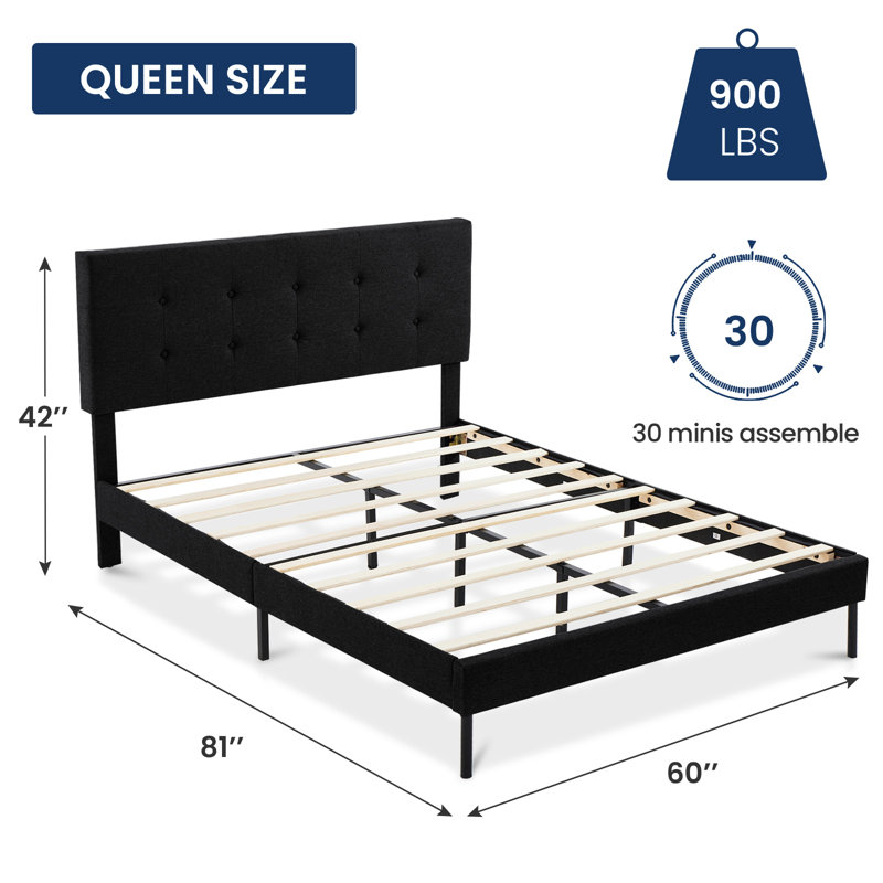 Imajean Frame Bed with Headboard, Queen, Black