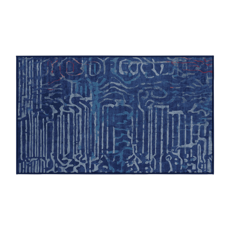 Machine Washable Blue Area Rug, Rectangle 7' x 10'