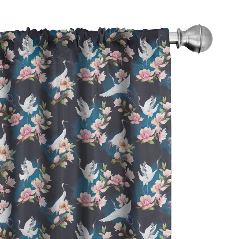 Birds Floral Semi-Sheer Rod Pocket Sliding Panel, 28" x 84"