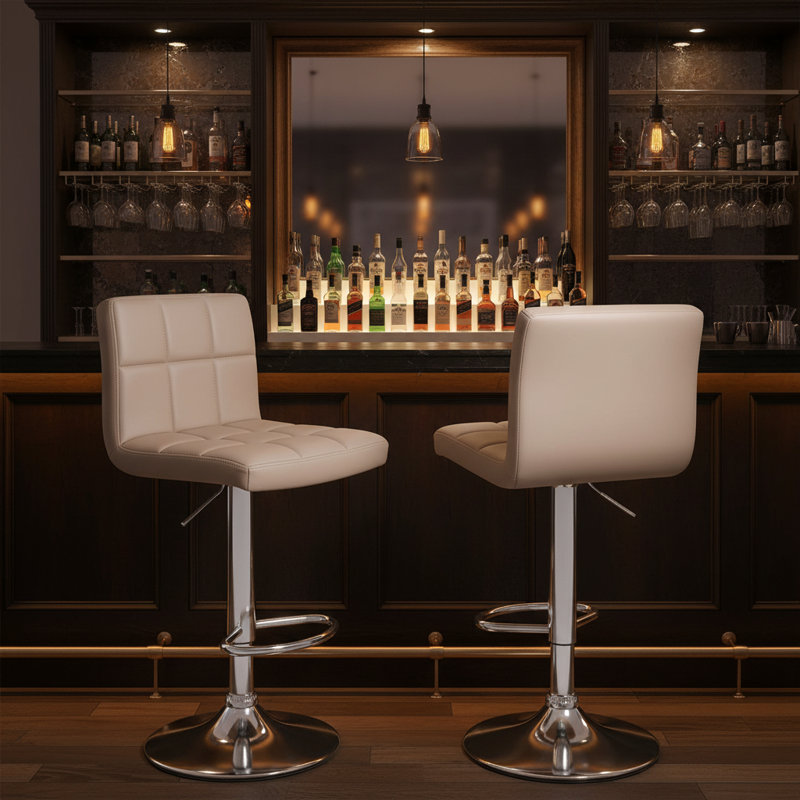Tabourets de bar pivotants réglables en cuir de polyuréthane avec dossier Leopard, ensemble de 2, Cream, 2, 10"