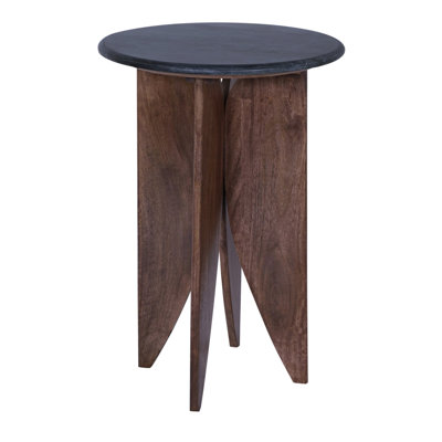 Black Marble & Wood Petal-Leg Side Table