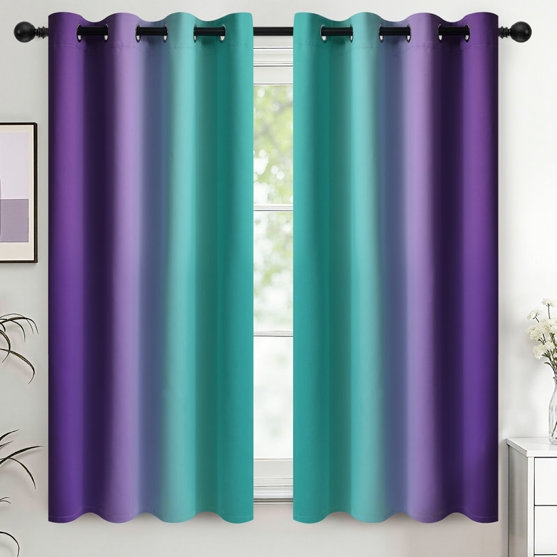 Rideaux occultants et isolants, bleu sarcelle et mauve avec œillets, 2 panneaux de rideaux dégradés, Sarcelle / Mauve