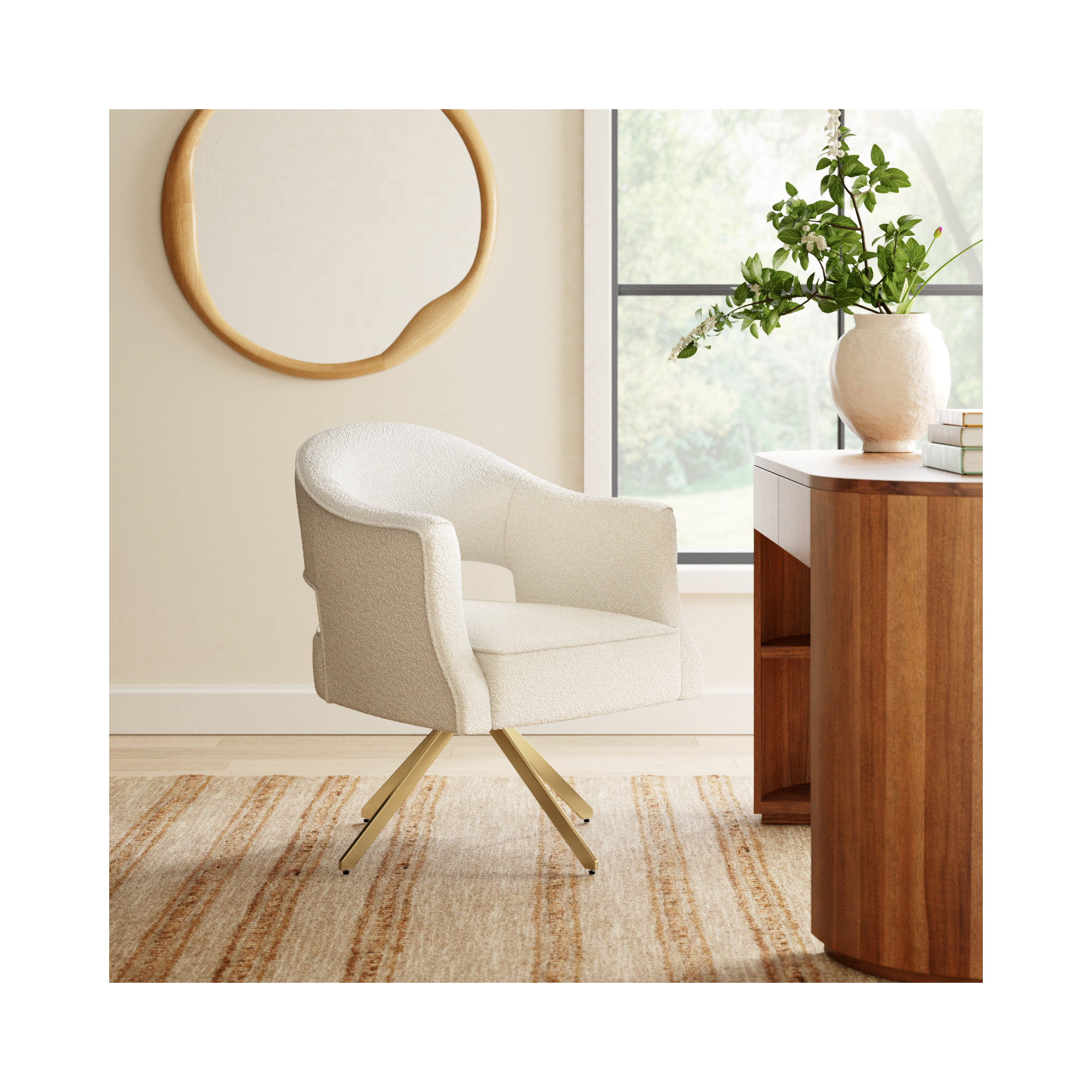 Glasgow Swivel Office Chair, Gold, Cream Polyester Blend