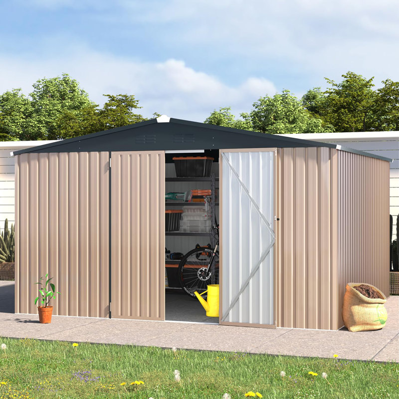 10 ft x 12 ft. Metal Storage Shed, Tan