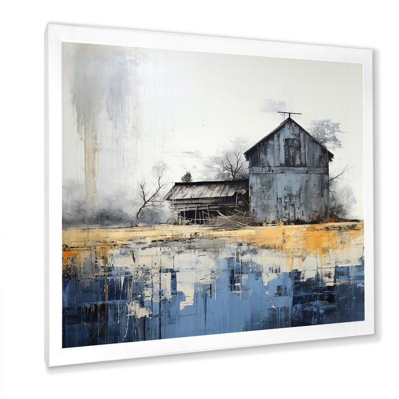 Mystic beige et grange bleue sur toile, H 16 po x l 16 po x P 1 po, Cadre photo blanc