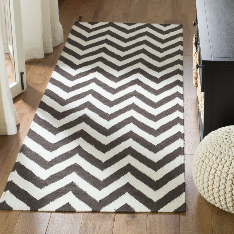 Tapis brun / ivoire en laine et coton tissé à la main à plat Rodgers, Tapis de couloir 2 pi 6 po x 12 pi