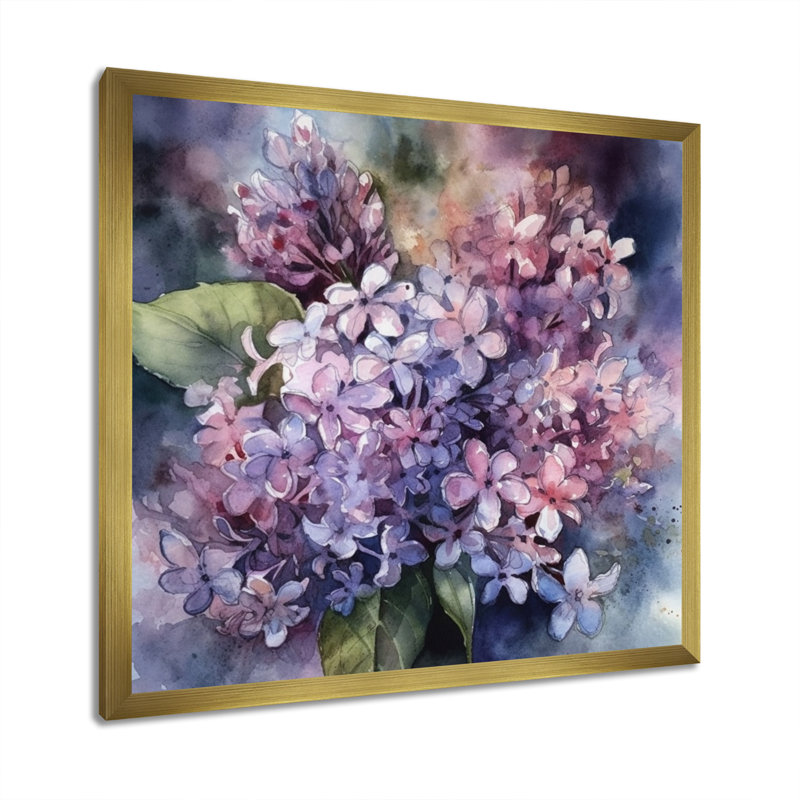 Mauve, vert, lilas III sur toile, Encadrement doré, H 30 po x l 30 po x P 1 po