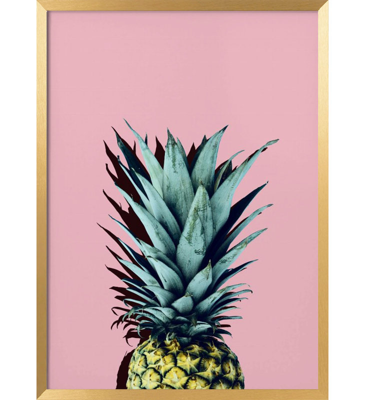 "Pineapple art 1", art mural texturé encadré, Cadre doré, H 14 po x l 10 po